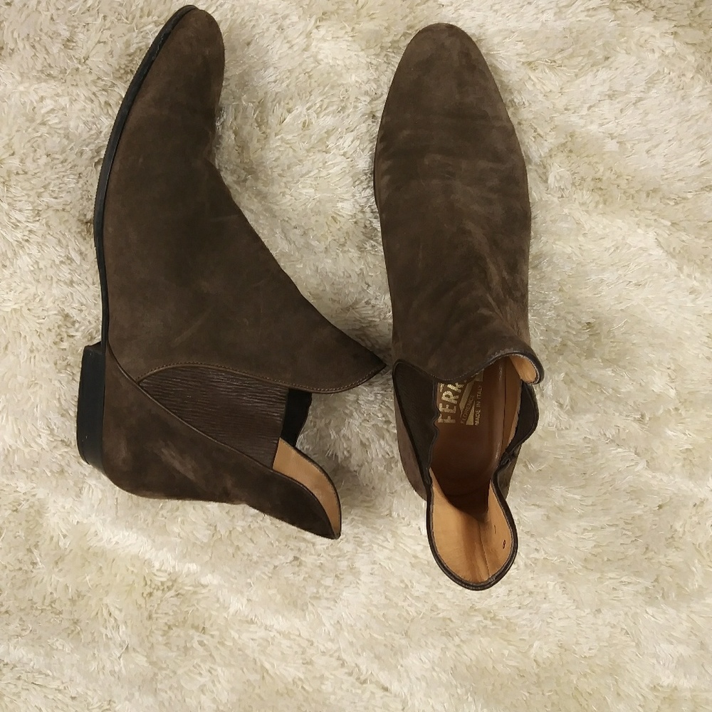 Salvatore Ferragamo brown sued ankle boots. 7